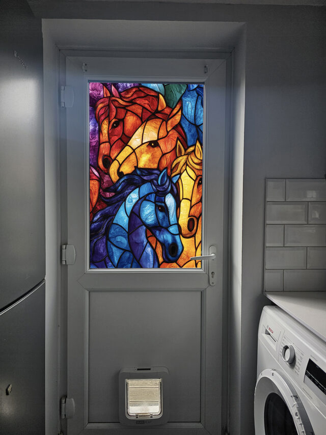 Group of 4 Horses Stained Glass Window Film