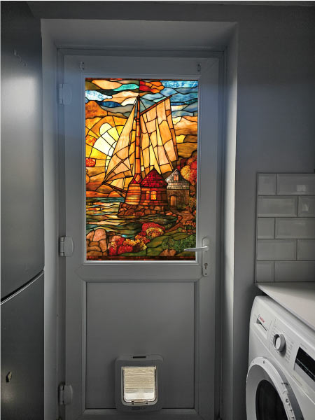 Windmill And Sunset Stained Glass Window Film