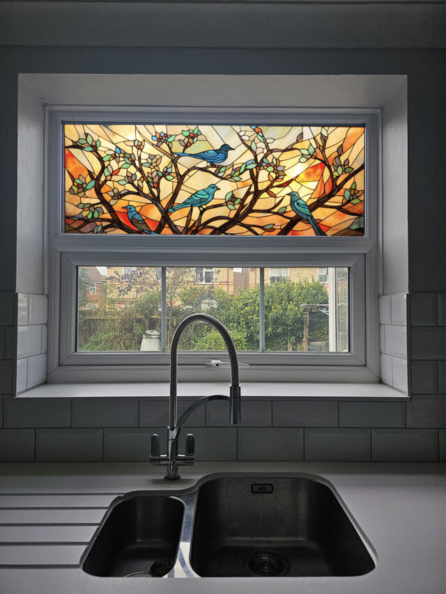 Autumn Birds Stained Glass Window Film