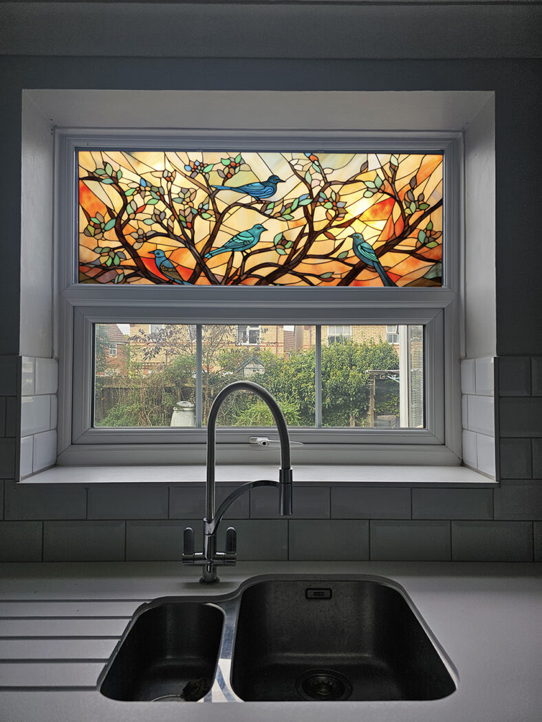 Autumn Birds Stained Glass Window Film