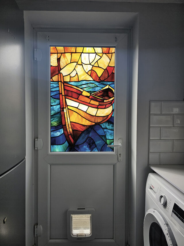 Rowing Boat Sunset Stained Glass Window Film
