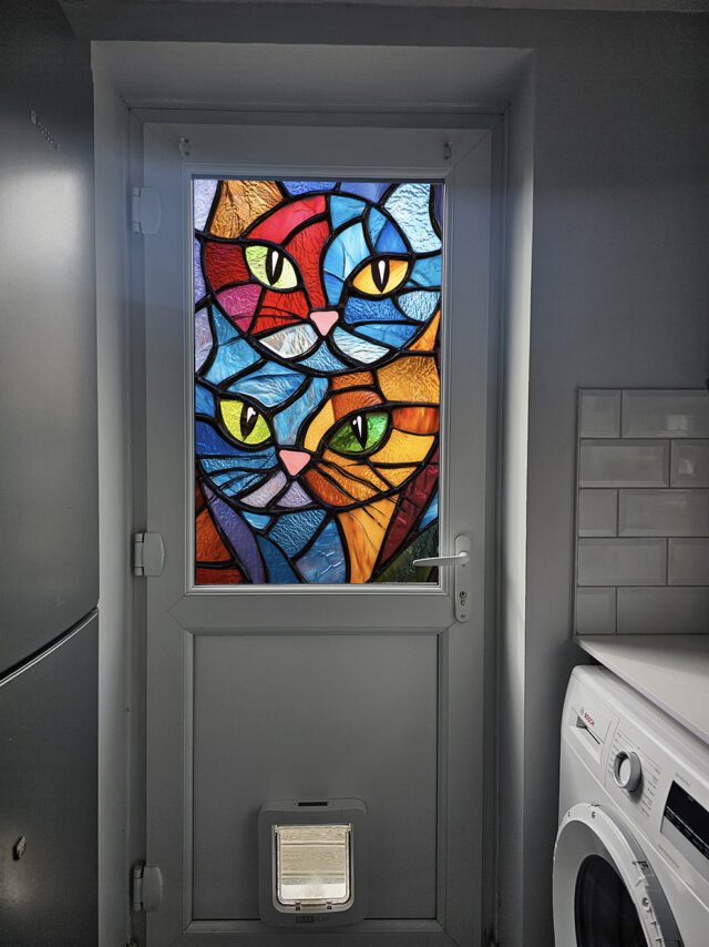 Colourful Cat Duo Stained Glass Window Film