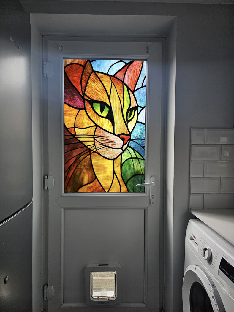 Colourful Cat Stained Glass Window Film