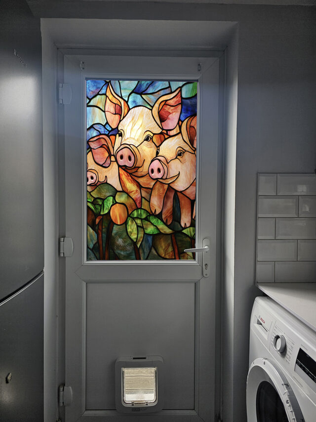 Trio of Pigs Stained Glass Window Film