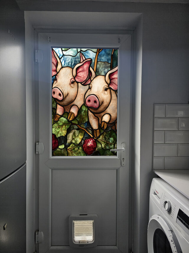 Pair of Pigs Stained Glass Window Film