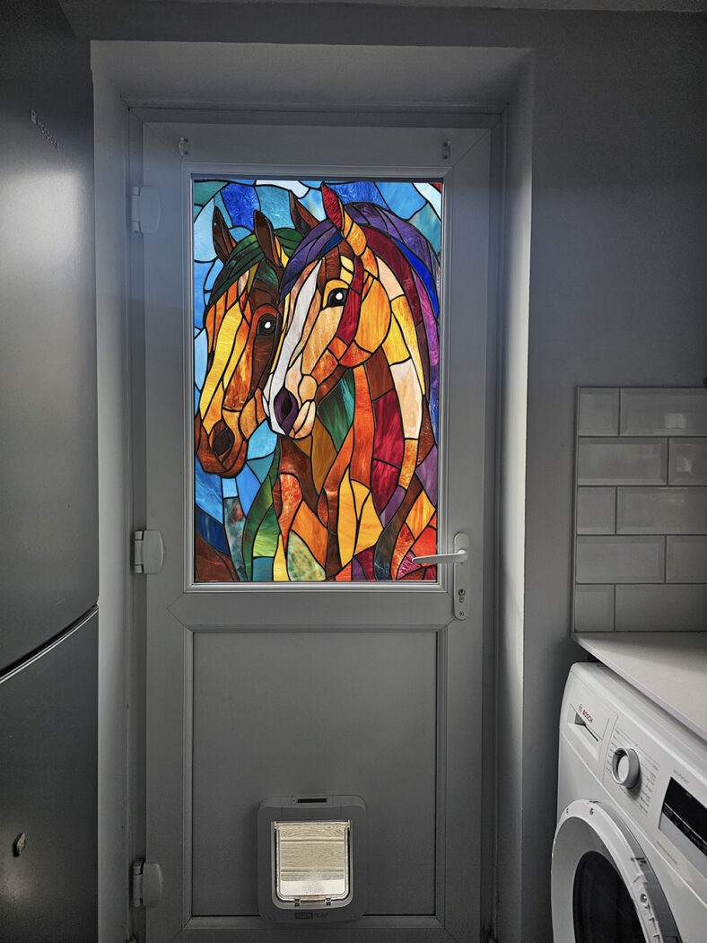 Pair of Horses 2 Stained Glass Window Film