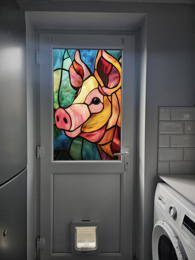 Colourful Pig Stained Glass Window Film