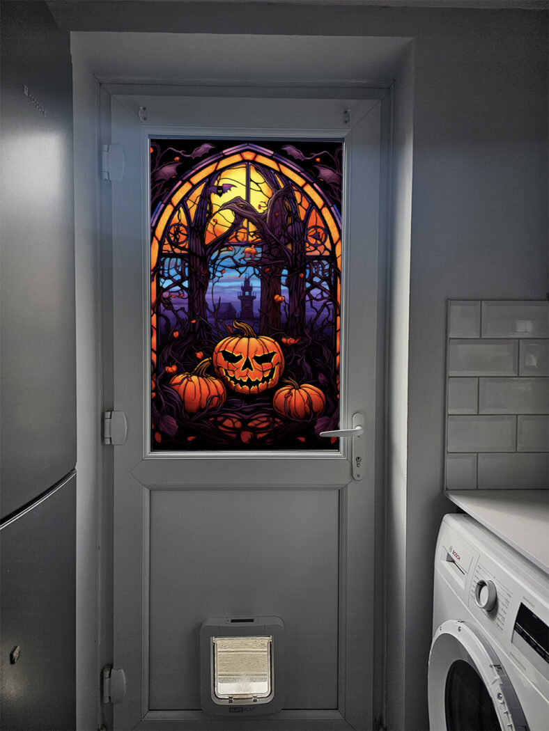 Spooky Pumpkins Stained Glass Window Film