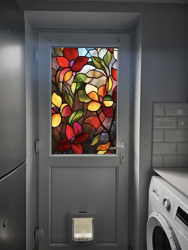 Red Flowers Stained Glass Window Film