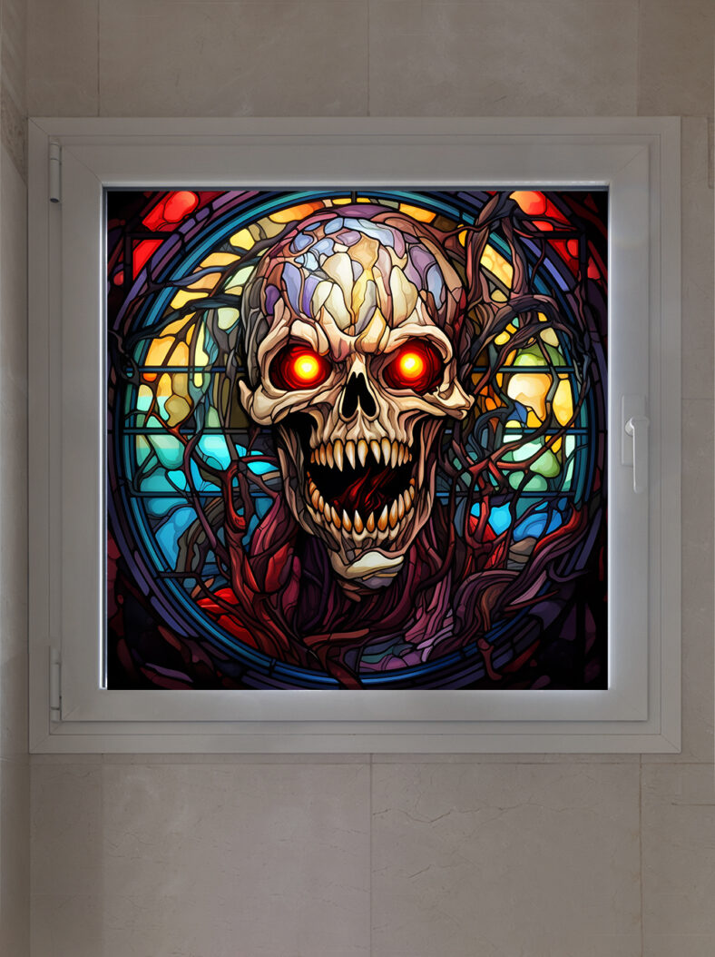 Halloween Skull Stained Glass Window Film