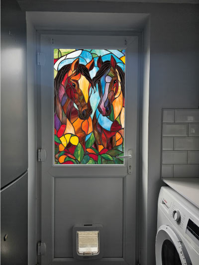 A Horse Pair Stained Glass Window Film