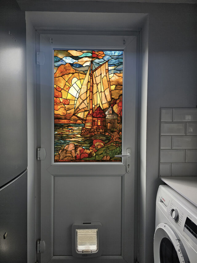 Windmill by Sea Stained Glass Window Film