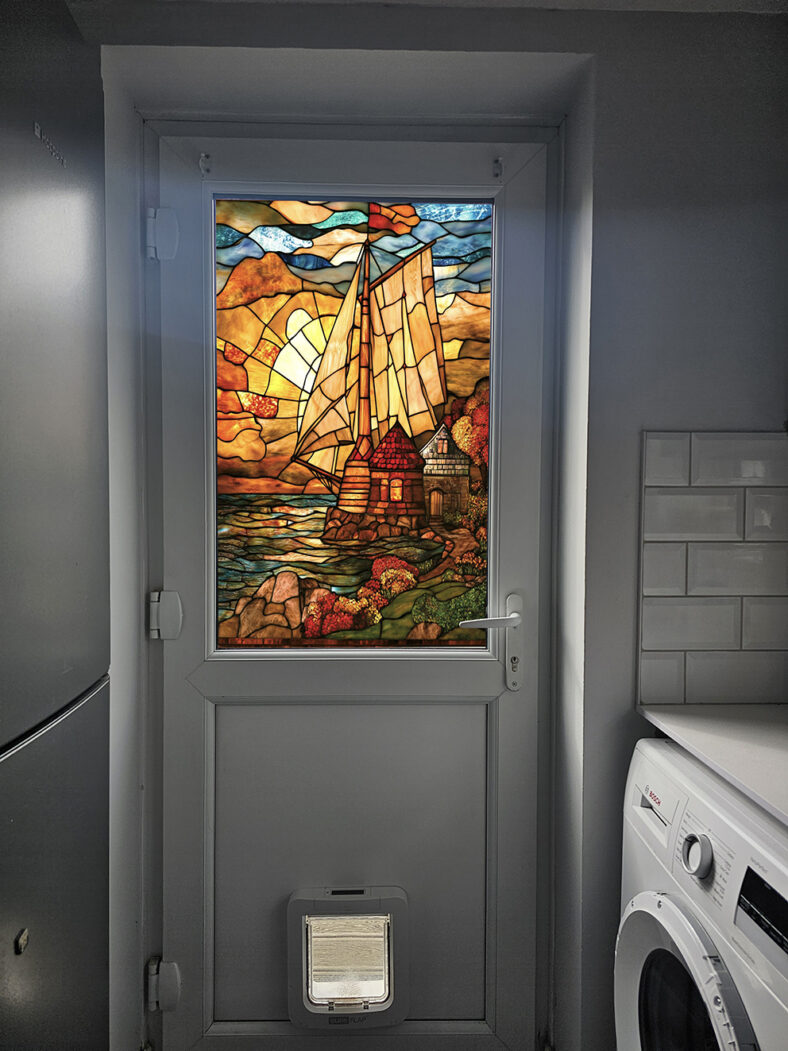 Windmill by Sea Stained Glass Window Film