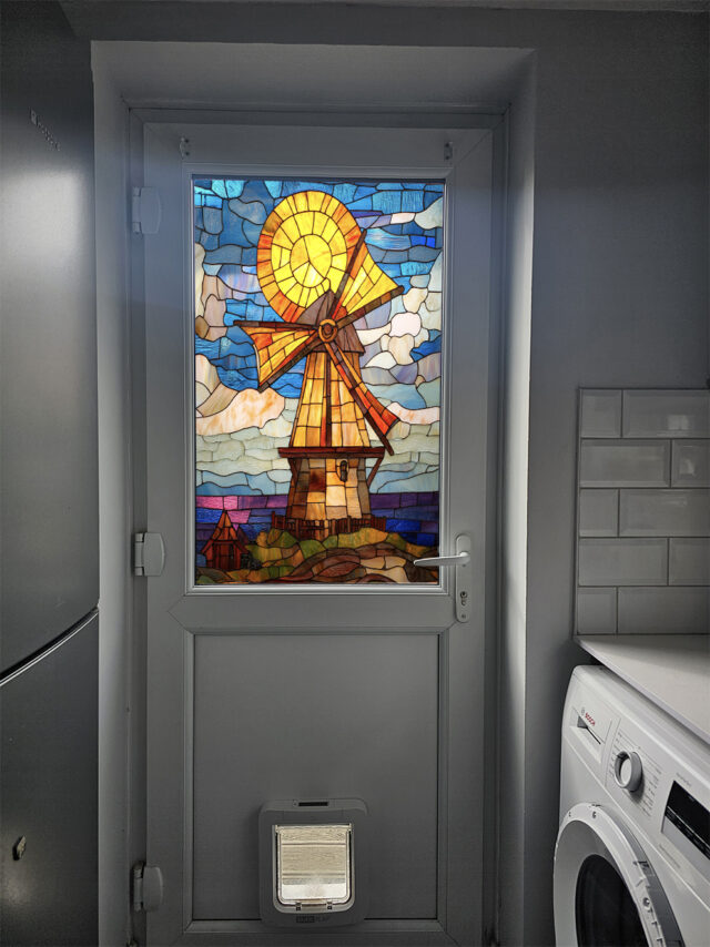 Coastal Windmill Stained Glass Window Film